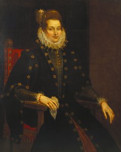 Bir fırfırlı siyah bir elbise içinde dörtte üç uzunlukta oturan bir bayanın portresi by Peter Paul Rubens