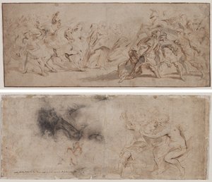 Romalılar ve Sabinlerin Uzlaşması (recto) Venüs Mars'ı Silahsızlandırıyor, Perde Çalışması (verso) by Peter Paul Rubens