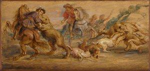 Alcázar için Ayı Avı Çalışması, Madrid, c. 1639. by Peter Paul Rubens