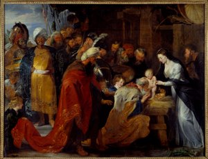 Pierre Paul (Pierre-Paul) Rubens (veya Peter Paul veya Petrus Paulus) (1577-1640) tarafından yapılan Magi Resminin Tapınması 1617 Güneş. 2,51x3,28 m Lyon, Güzel Sanatlar Müzesi by Peter Paul Rubens