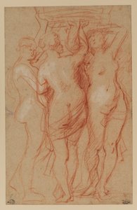 Üç Güzeller, c.1635-40 (kağıt üzerinde kırmızı ve beyaz tebeşir) by Peter Paul Rubens