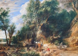 The Watering Place, 1615-22 dolayları (meşe üzerine yağ) by Peter Paul Rubens