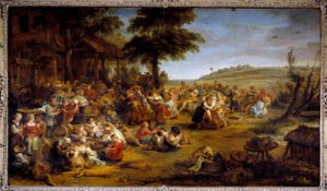 Köydeki panayır veya düğün. Bir ülke partisini temsil eden tablo. Pierre Paul (Pierre-Paul) Rubens (veya Peter Paul veya Petrus Paulus) (1577-1640), Flaman okulu, yaklaşık 1635-1638. Ahşap üzerine yağ. Karartma: 1,49 X 2,61m. Musee Du Louvre - Köy by Peter Paul Rubens