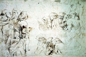Son Akşam Yemeğinde Üç Havari Grubu (çizim) by Peter Paul Rubens