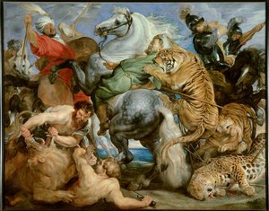 Kaplan avı. Peter Paul (Peter Paul) Rubens (veya Peter Paul veya Petrus Paulus) (1577-1640)) tarafından yapılan boyama Ec. Alev, c. 1616. Tuval üzerine yağlı boya. Güneş: 2,56 X 3,24m. Rennes, Güzel Sanatlar Müzesi — Kaplan Avı. Peter Paul Rubens (veya Pet by Peter Paul Rubens