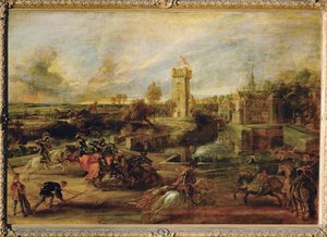 Steen Kalesi hendeği yakınında turnuva (ahşap üzerine resim) by Peter Paul Rubens