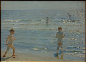 Banyo yapan çocuklar. Güneş ışığı. Skagen by Peder Severin Krøyer