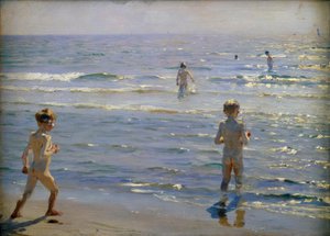 Banyo yapan çocuklar. Güneş ışığı. Skagen by Peder Severin Krøyer