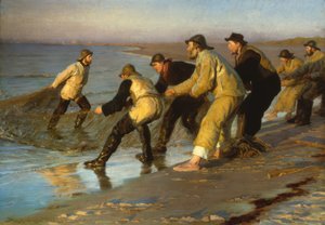 Balıkçılar Skagen sahilinde ağ çekiyor by Peder Severin Krøyer