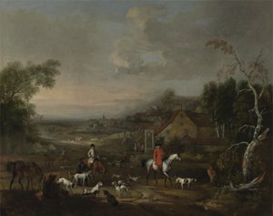 Muhterem Jemmet Browne, tazıların buluşmasında, c.1730 (tuval üzerine yağlı boya) by Peter Tillemans