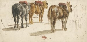 Üç Araba-At izleri, arkadan görünüm (kağıt üzerine suluboya) by Peter de (attr.) Wint