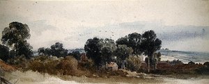 Kulübelerle Ormanlık Bir Manzara (kalem ve kağıt üzerine sulu boya) by Peter de Wint