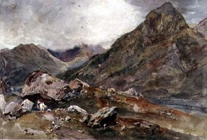 Bowder Stone, Borrowdale (kağıt üzerine suluboya) by Peter de Wint