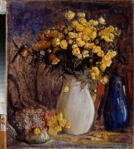 Nenuphars dans un vase blanc (Beyaz bir sürahi içinde nilüferler) - Tablo Pyotr Ivanovich Petrovichev (Pyotr Petrovichev) (1874-1947), tuval üzerine yağlıboya - 19.-20. yüzyılın sonlarında Rus sanatı, modernizm - Devlet V Surikov Sanat Müzesi, Krasnoyarsk 