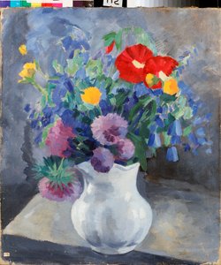Fleurs (Çiçekler) - Tablo Pyotr (Piotr, Petr) Savvich Utkin (Utkin) (1877-1934), tuval üzerine tempera