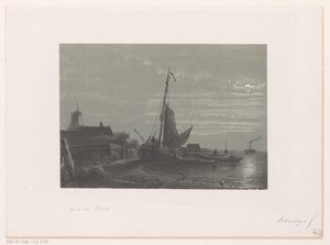 Ay ışığında kuru karada yelkenli gemi by Petrus Paulus Schiedges (I)