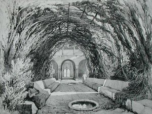 San Domingo, Alhambra Manastırı Bahçesindeki Havuzlar, 'Souvenirs de Grenade et de l'Alhambra'dan Levha 6, c.1836-37'de yayınlandı (lito) by Philibert Joseph (after) Girault de Prangey