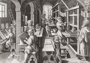 1590 dolaylarında bir Avrupa matbaası (gravür) by Philip (after) Galle