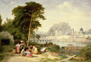 Salzburg Şehri, Kayanın Üzerindeki Başpiskopos Sarayı by Philip Hutchins Rogers