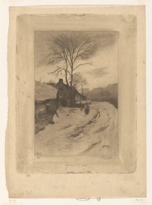 Çıplak ağaçları olan bir yol boyunca çiftlikler Hiver (orijinal başlık)