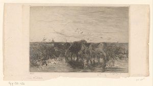 Çayırda su kenarındaki inekler Vaches au bord de l'eau (orijinal başlık) by Philip Zilcken (signed by artist)