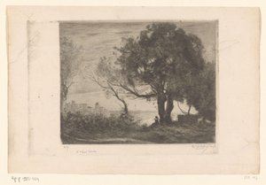 Bir ağacın altında flüt çalan bir manzara ve bir şehrin silueti Soir (orijinal başlık) by Philip Zilcken (signed by artist)