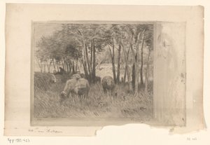 Ağaçlarla dolu bir çayırda koyun ve çoban sürüsü Moutons (orijinal başlık) by Philip Zilcken (signed by artist)