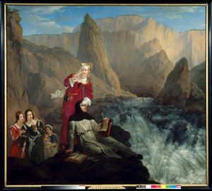 Laure ve Petrarque'dan Fontaine de Vaucluse'a. Philippe Jacques (Philippe Jacques) Van Bree'nin (1786-1871) tablosu