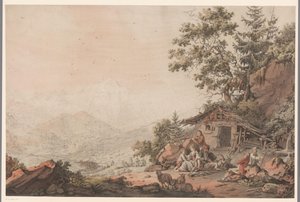 Dağlarda bir evde aile by Philipp Jacques Loutherbourg (I) (attributed to)