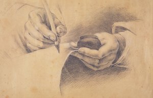 Elleri Çizmek, 1798 (kahverengi kağıt üzerinde beyaz ile yükseltilmiş siyah tebeşir) by Philipp Otto Runge