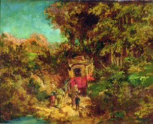 Vadideki Posta Arabası (panel üzerine yağlıboya) by Philipp Sporrer