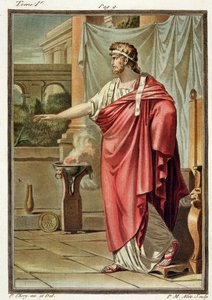 Pyrrhus, Jean Racine tarafından 'Andromache' için kostüm, 'Research on the Costumes and Theatre of All Nations'ın I. cildinden, Pierre Michel Alix (1762-1817) 1802 tarafından oyulmuş