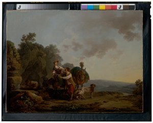 Bir kuyuda av köpekleri ve ağır yüklü katırlarla seyahat edenler by Philippe Jacques de Loutherbourg