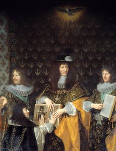 Kral Louis XIV, Kutsal Ruh Nişanı (Kutsal Ruh Nişanı) şövalyesini, kardeşi Anjou Dükü Detayını alır. Philippe de Champaigne (1602-1674) 17. yüzyıl Grenoble tarafından yapılan resim, Musee des Beaux Arts by Philippe de Champaigne