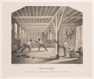 Olympia öğrenci topluluğunun eskrim ve jimnastik salonundan görünüm Olympia salonu (nesne üzerindeki başlık) by Philippus Anthonius Alexander Kanne