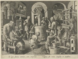 Damıtma Damıtma (nesne üzerindeki başlık) Yeni icatlar ve keşifler (dizi başlığı) Nova Reperta (dizi başlığı) by Philips Galle (attributed to workshop of)