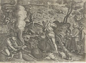 Konijnenjacht Jachttaferelen (dizi adı) Her türlü avcılık, avcılık ve balık tutmayı içerir (seri başlığı) by Philips Galle (possibly)