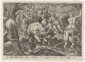 Jacht op olifanten Jachttaferelen (dizi adı) Her türlü avcılık, avcılık ve balık tutmayı içerir (seri başlığı) by Philips Galle