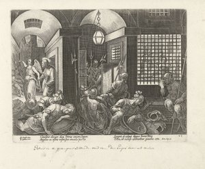 Peter, melek tarafından hapishaneden kurtarılır Elçilerin İşleri (dizi başlığı) Acta Apostolorum (dizi adı) by Philips Galle
