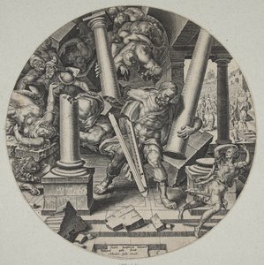 Samson, darkafalıların tapınağını yıkıyor by Philips Galle