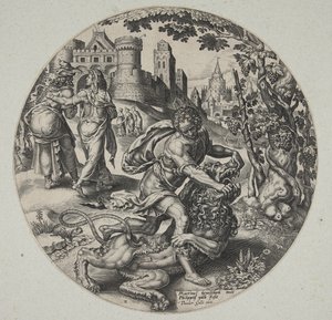 Samson aslanı parçalıyor by Philips Galle