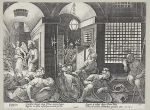 Aziz Peter, melek tarafından hapishaneden kurtarıldı by Philips Galle