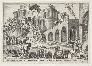 Tapınak hazinelerini taşıyan Keldaniler by Philips Galle