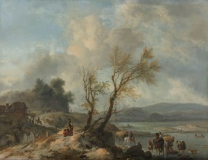 Bir Nehrin Yanında Kumlu Yol ile Manzara by Philips Wouwerman