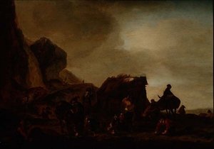Yıkık bir kulübenin yanında gezginler ve dilenciler by Philips Wouwermans or Wouwerman