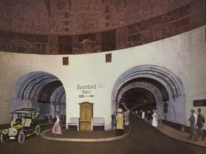 Hamburg: Elbtunnel, 1908-11 yapımı, uzunluk 450m, derinlik 20m u W, maliyeti yaklaşık 11 Mill M (fotoğraf)