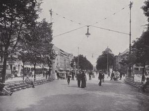 Unter Den Linden, Mittelallee ve Büyük Frederick anıtından bir görünüm (s/b fotoğraf) by Photographer German