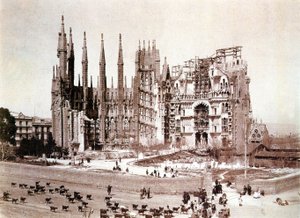 Sagrada Familia'nın görünümü, Barselona, 1900 dolayları (s/b fotoğraf) by Photographer Spanish