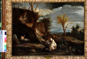İki Carthusian Keşişle Manzara (tuval üzerine yağlı boya) by Pier Francesco Mola