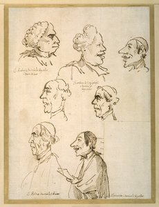 Papalık şapellerinin dört şarkıcısının karikatürize edilmiş yedi profili (kağıt üzerine kalem ve mürekkep) by Pier Leone Ghezzi